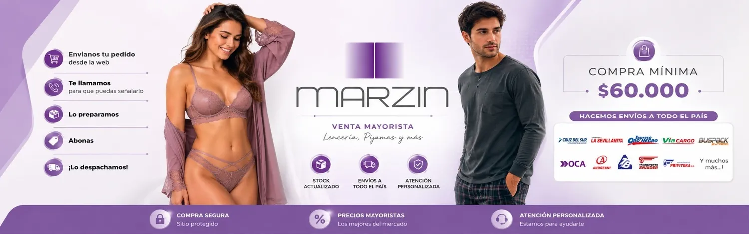 Marzin Lencería Mayorista. Compra Mínima de $ 60000. Encarga por la tienda online y te enviamos a todo el país.