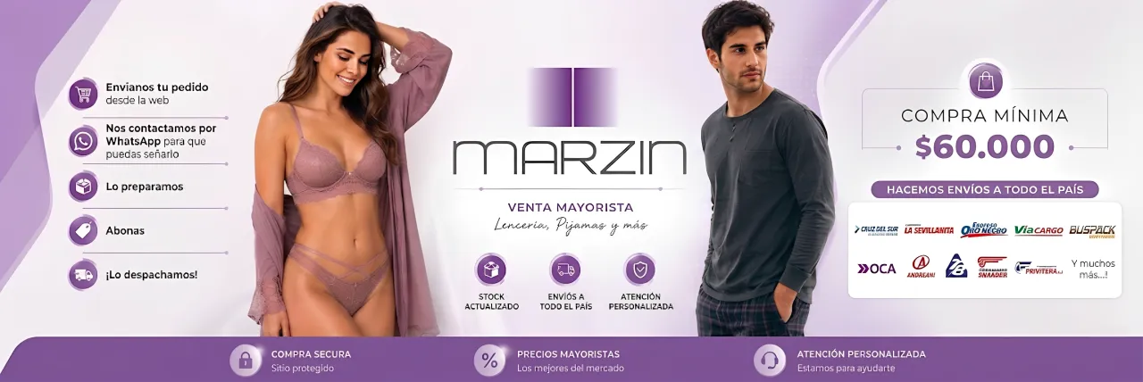 Marzin Lencería Mayorista. Compra Mínima de $ 60000. Encarga por la tienda online y te enviamos a todo el país.
